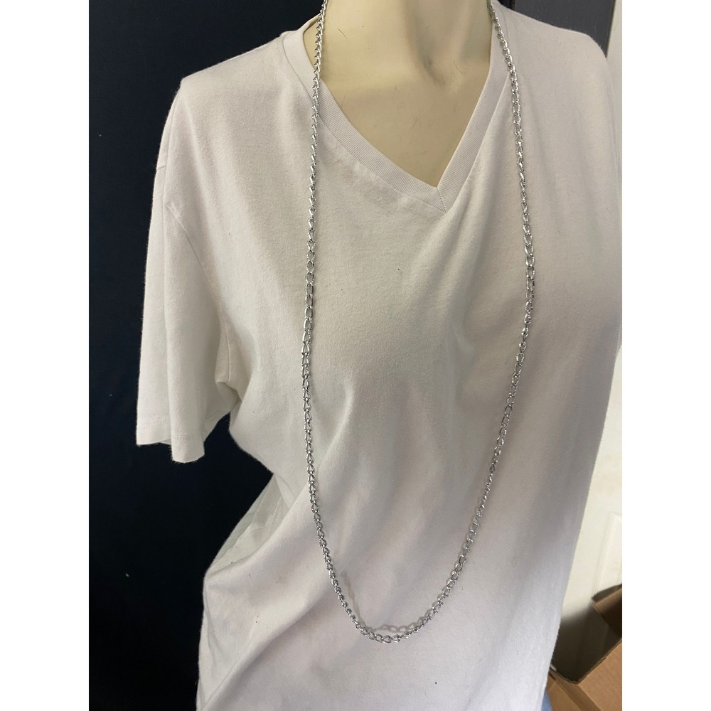Silver Tone Figaro Chain Necklace‎ Long Layering Jewelry